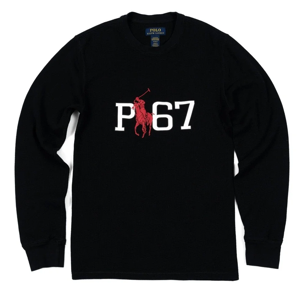 Polo Ralph Lauren Shirt Mens Small Black Thermal‎ Waffle Knit Big Pony Sleepwear